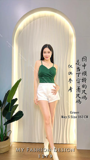 🔥🔥黑卡独家爆款❤️‍🔥 高品质千鸟格短版吊带上衣 RM59 Only🌸 =E4=